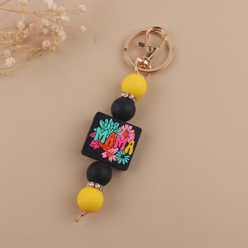 Wholesale Cartoon Silicone MAMA Handmade Beaded Keychains